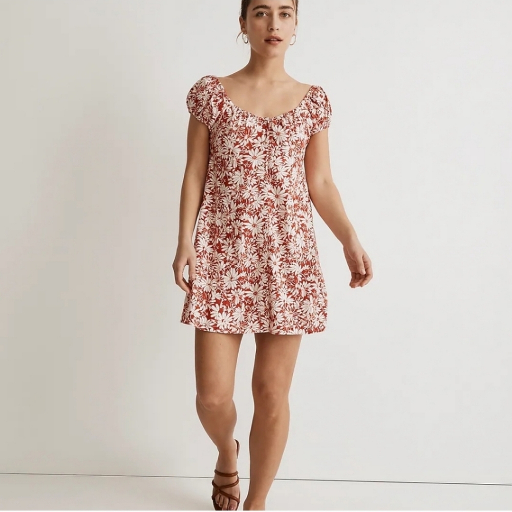 Madewell Margie Red Mini Dress In Abstract Floral